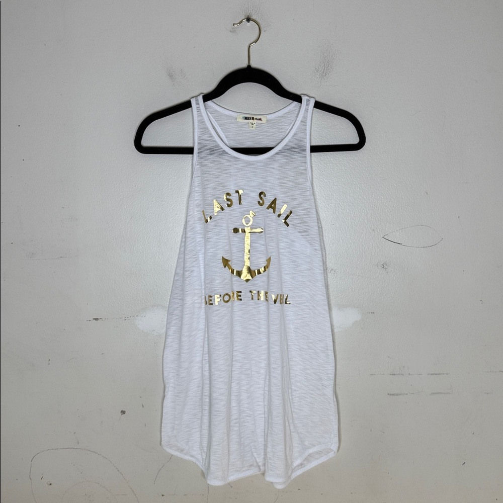 Miken White and Gold Wedding Bridal Themed Tunic Tank Size Small